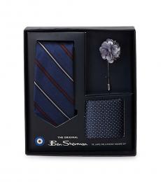Ben Sherman Blue Multi Tie, Pin, & Pocket Square Set