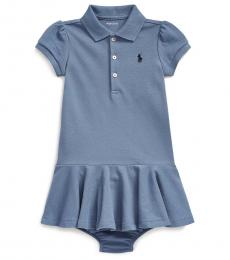 Ralph Lauren Baby Girls Capri Blue Mesh Polo Dress