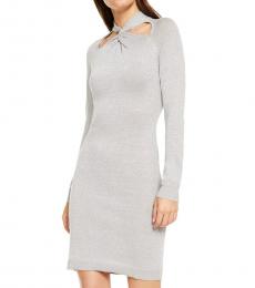 Michael Kors Light Grey Twist-Neck Sweater Dress