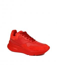 Red Leather Suede Sneakers