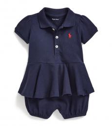 Ralph Lauren Baby Girls Navy Peplum Bubble Shortall