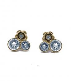 Coach Blue-Gold Tea Rose Cluster Stud Earrings