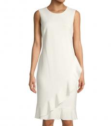 Calvin Klein Cream Ruffled Knee-Length Sheath Dress