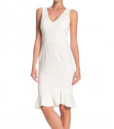 Betsey Johnson White Ruffled Scuba Crepe Dress