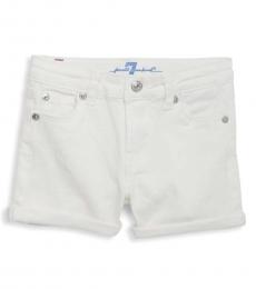 7 For All Mankind Little Girls White Roll-Cuff Denim Shorts