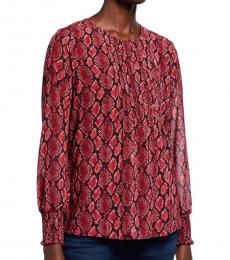 Michael Kors Red Pattern Printed Pintuck Top
