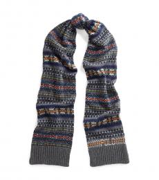 Ralph Lauren Grey Multi Fairisle Intarsia-Knit Scarf