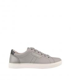 Grey Leather Logo Sneakers