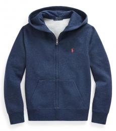 Ralph Lauren Boys Fresco Blue Heather Fleece Hoodie