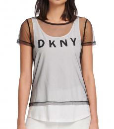 DKNY White Logo Mesh Overlay Tee