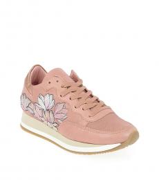 Pink Floral Embroidered Sneakers