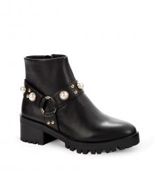 Karl Lagerfeld Black Pixie Embellished Moto Boots