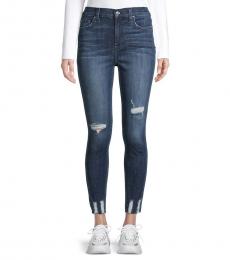 7 For All Mankind Dark Blue Distressed Ankle Jeans