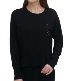 DKNY Black Sequin-Pocket Sweater