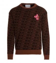Moschino Brown Lost N Found Logo Print Sweater