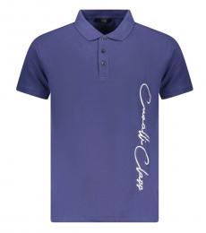 Cavalli Class Blue Printed Logo Polo