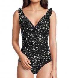 DKNY Black Ruffled One Piece Swimsuit