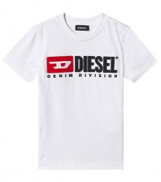 Diesel Little Girls White Cotton Crewneck T-Shirt