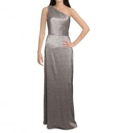 Silver One Shoulder Dress Gown