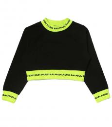Balmain Girls Yellow Black Crop Sweater