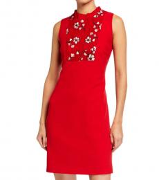 Karl Lagerfeld Red Lace Yoke Crepe Dress