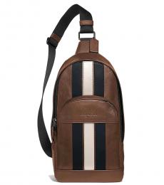 Coach Saddle Brown Houston Stripe Large Sling Pack
