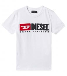 Diesel Girls White Cotton Crewneck T-Shirt