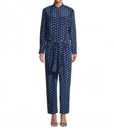Diane Von Furstenberg Blue Geometric-Print Silk Jumpsuit