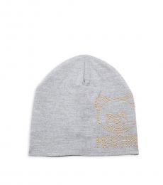Moschino Light Grey Studded Logo Beanie Hat