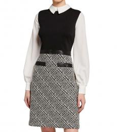Karl Lagerfeld BlackWhite Faux Leather Waist Tweed Dress