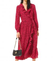 Michael Kors Red Petal Crepe Ruffled Wrap Dress