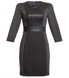 BCBGMaxazria Black Faux Leather Trim Mixed Media Mini Dress