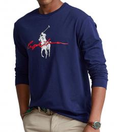 Navy Blue Classic-Fit Big Pony Long Sleeve T-Shirt