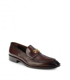 Cavalli Class Brown Logo Leather Loafers