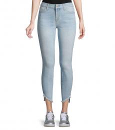 7 For All Mankind Bay Blue Frayed Ankle Skinny Jeans