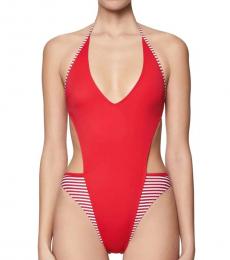 Diesel Red Striped One Piece Swimsuit
