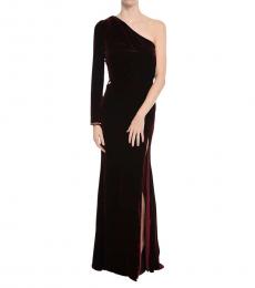 Philipp Plein Burgundy One Shoulder Velvet Dress