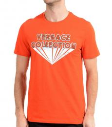 Versace Collection Bright Orange Graphic Crewneck T-Shirt