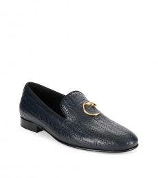 Cavalli Class Blue Textured Leather Loafers