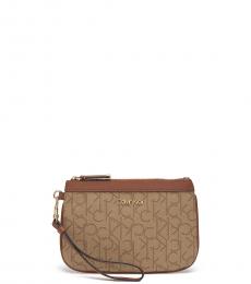 Calvin Klein Khaki/Luggage Monogram Zip Wristlet