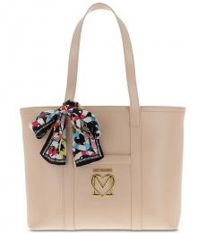 Love Moschino Beige Logo Large Tote