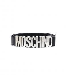 Moschino Black Silver Logo Buckle Belt