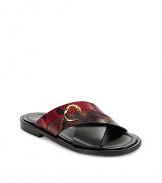 Cavalli Class Black Red Python Embossed Sandals