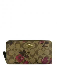 Coach Khaki Victorian Floral Print Zip Wallet