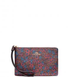 Coach Oxblood Meadow Cluster Corner Zip Wristlet