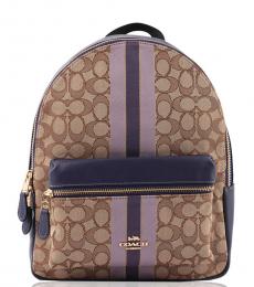 Coach Khaki/Purple Charlie Stripe Medium Backpack