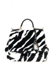 Dolce & Gabbana Black/White Sicily Eco Fur Small Satchel