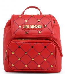 Love Moschino Red Criss-Cross Stitch Medium Backpack