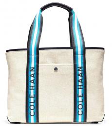 Cole Haan Natural Canvas Navy Summer Large Tote