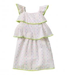 BCBGirls Little Girls White Dobby Dot Tiered Dress